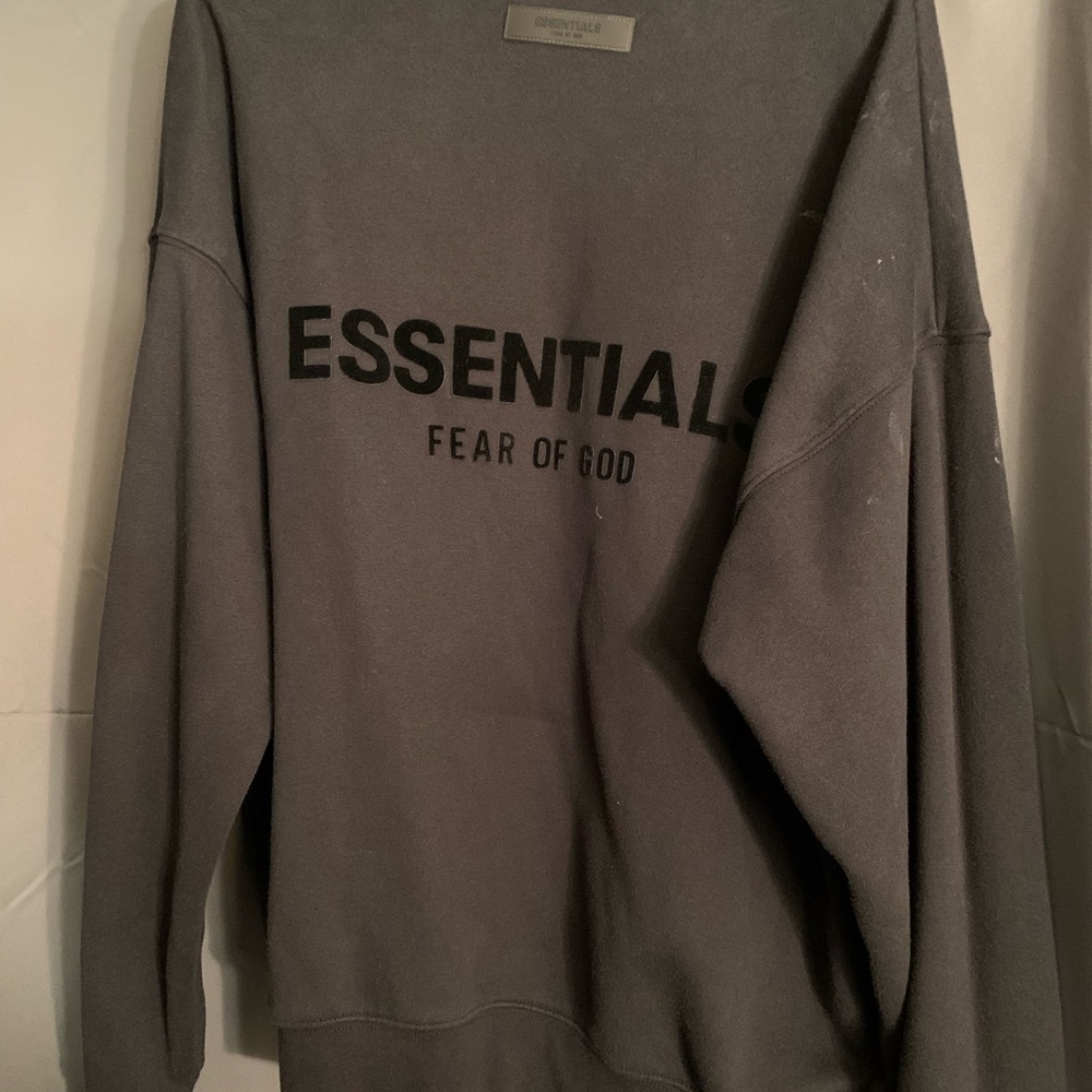 Essentials Light Gray Crewneck Sweater with Fear of God Text